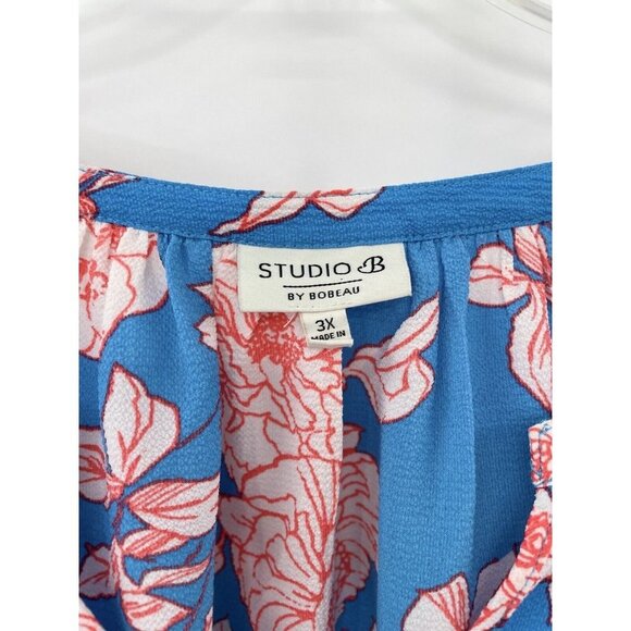 Studio B Bobeau Plus Size Turquoise Blue‎ Floral Peasant Flutter Sleeve Top 3x - Picture 5 of 8